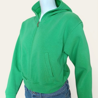 Kapüşonlu Fermuarlı Yeşil Sweatshirt