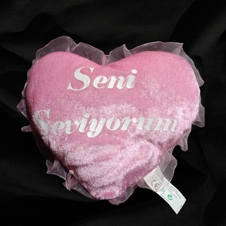 Pembe Kalp Peluş Yastık