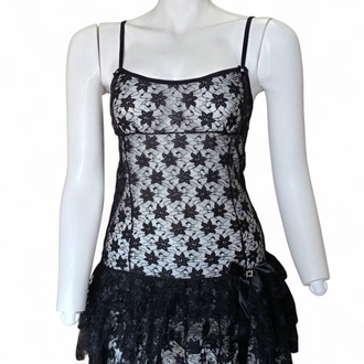 Siyah İşlemeli Gotik Strappy Mini Gecelik