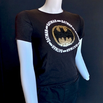 Pullu Payetli Çift Desen Batman T-shirt