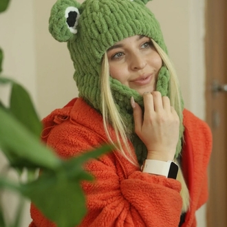 El Örgü Puffy Kurbağa Figürlü Balaklava