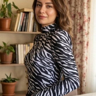 Zebra Desenli Yarım Boğaz Body/Bluz