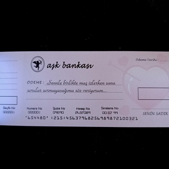 Aşk Çeki Romantik Hediye