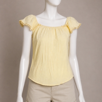 Kare Yaka Mini Ponpon Detaylı Bluz