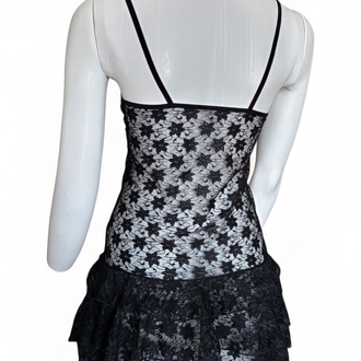 Siyah İşlemeli Gotik Strappy Mini Gecelik