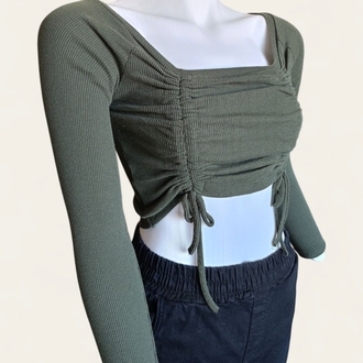 Haki Yeşil Yanları Büzgülü Crop