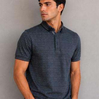 Koyu Gri Desenli Polo Yaka T-Shirt