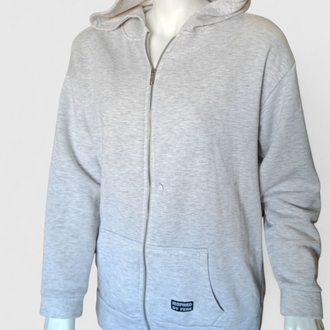 Gri Kapüşonlu Fermuarlı Sweatshirt