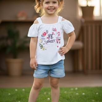 Panço Kız Çocuk Renkli Baskılı T-shirt
