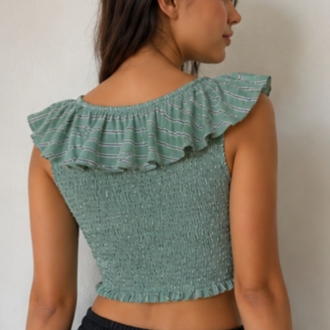 Yeşil Fırfırlı Crop Bluz
