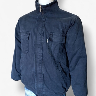 Vintage Lacivert Fermuarlı Kalın Denim Mont