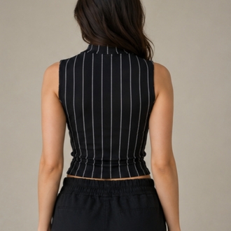 Siyah Beyaz Çizgili Kolsuz Crop Top