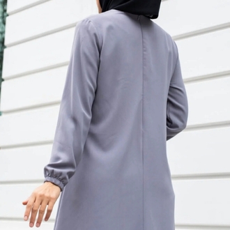 Yazı Detaylı Gri- Siyah Tunik