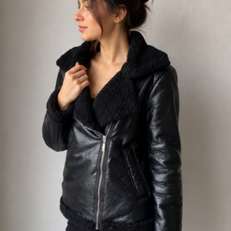 Suni Deri Biker İçi Kürklü Ceket/Mont