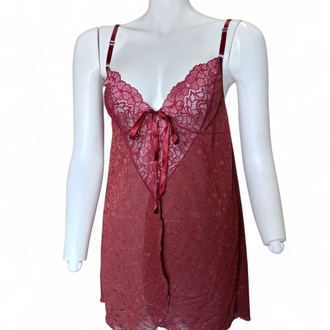 Bordo Dantelli İp Askılı Mini Gecelik Takım