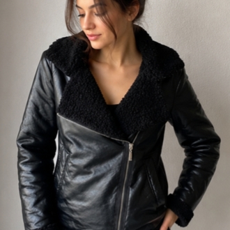 Suni Deri Biker İçi Kürklü Ceket/Mont