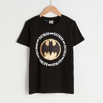 Pullu Payetli Çift Desen Batman T-shirt