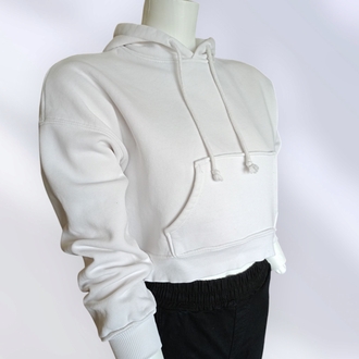 Kapüşonlu Beyaz Crop Sweatshirt