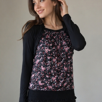 Çiçek Desenli Bolero Detaylı Bluz 