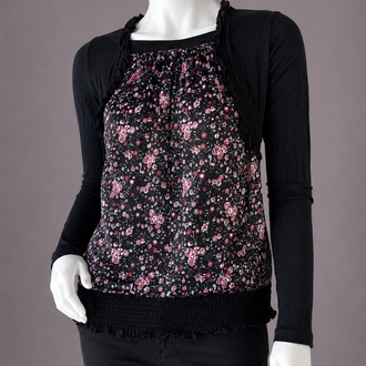 Çiçek Desenli Bolero Detaylı Bluz 