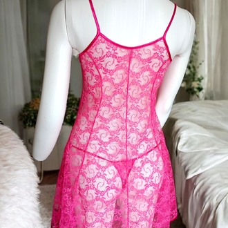 Pembe Dantel İşlemeli Mini Gecelik Takım