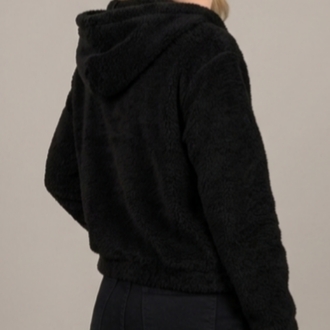 Siyah Kapüşonlu Peluş Mont/Sweatshirt