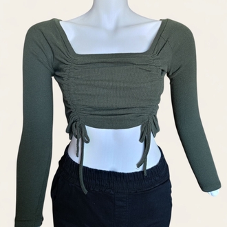 Haki Yeşil Yanları Büzgülü Crop