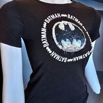 Pullu Payetli Çift Desen Batman T-shirt