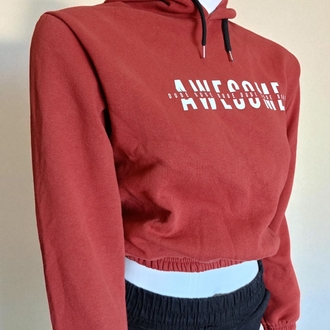 Baskılı Kapüşonlu Crop Sweatshirt