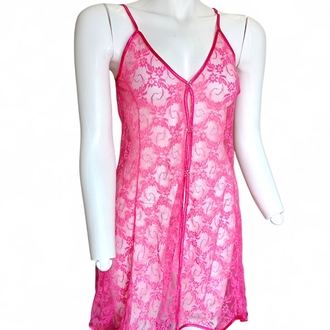 Pembe Dantel İşlemeli Mini Gecelik)