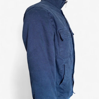 Vintage Lacivert Fermuarlı Kalın Denim Mont