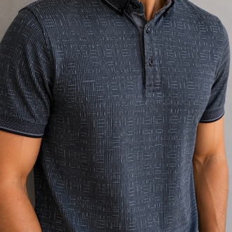 Koyu Gri Desenli Polo Yaka T-Shirt