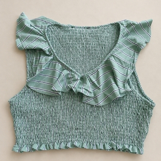 Yeşil Fırfırlı Crop Bluz