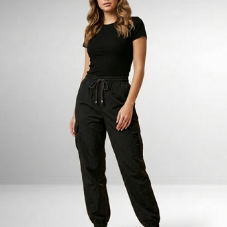 Siyah Paraşüt Jogger Pantolon