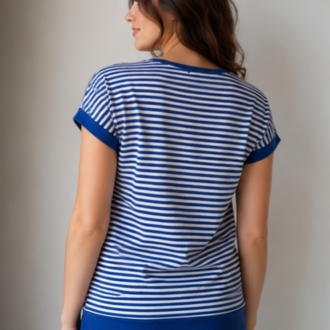 Çizgili Çapa Desenli Kadın T-Shirt