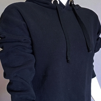 Yan Fermuarlı Siyah Kapüşonlu Sweatshirt