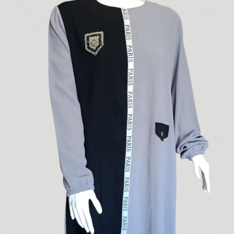 Yazı Detaylı Gri- Siyah Tunik