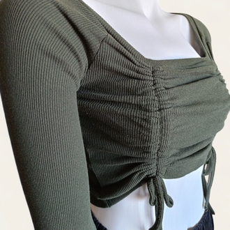 Haki Yeşil Yanları Büzgülü Crop