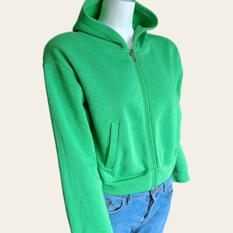 Kapüşonlu Fermuarlı Yeşil Sweatshirt