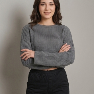 İspanyol Kol Triko Örgü Crop Kazak