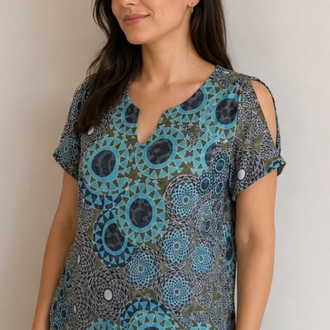 Omuz Dekokteli V yaka T-shirt/Bluz