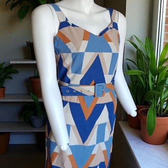 Geometrik Desenli Kemerli Mini Elbise