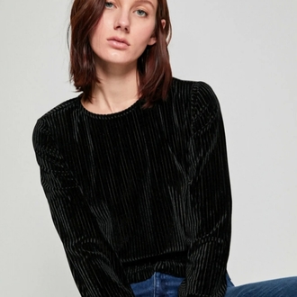 Kadife Fitilli Belden Büzgülü Sweatshirt