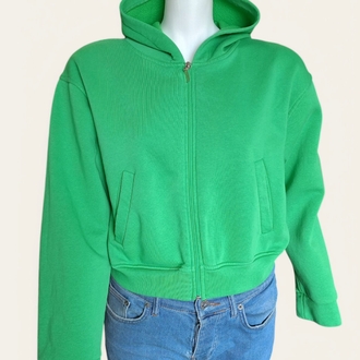 Kapüşonlu Fermuarlı Yeşil Sweatshirt