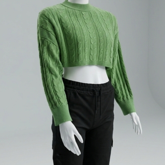 Yeşil Renk Örgü Crop Kazak