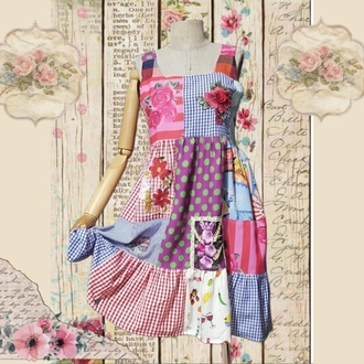 ASKILI YAZLIK PATCHWORK ELBİSE