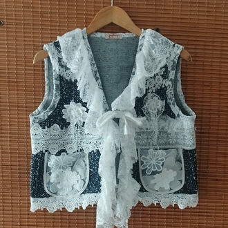DANTELLİ KOT YELEK - L/XL BEDEN 