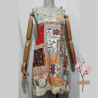 KETEN PATCHWORK ELBİSE . 