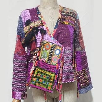 MORLU PATCHWORK ETNİK CEKET