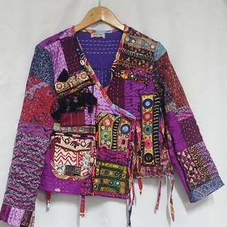 MORLU PATCHWORK ETNİK CEKET